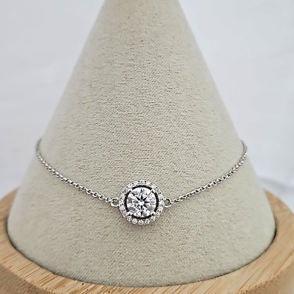 1ct Round Halo Minimalist Bracelet Adjustable - Main Image